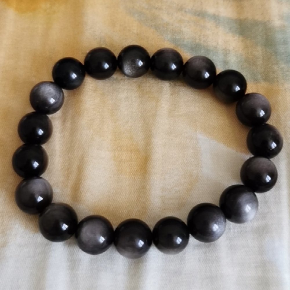 men female silver obsidian bracelet - Picture 2 of 2